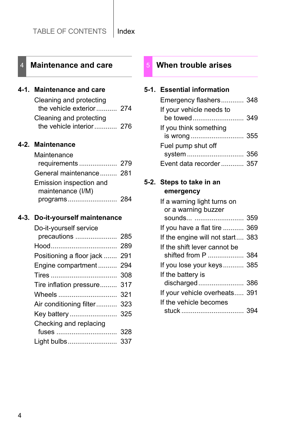 Maintenance and care, When trouble arises | TOYOTA 2010 Matrix User Manual | Page 44 / 461