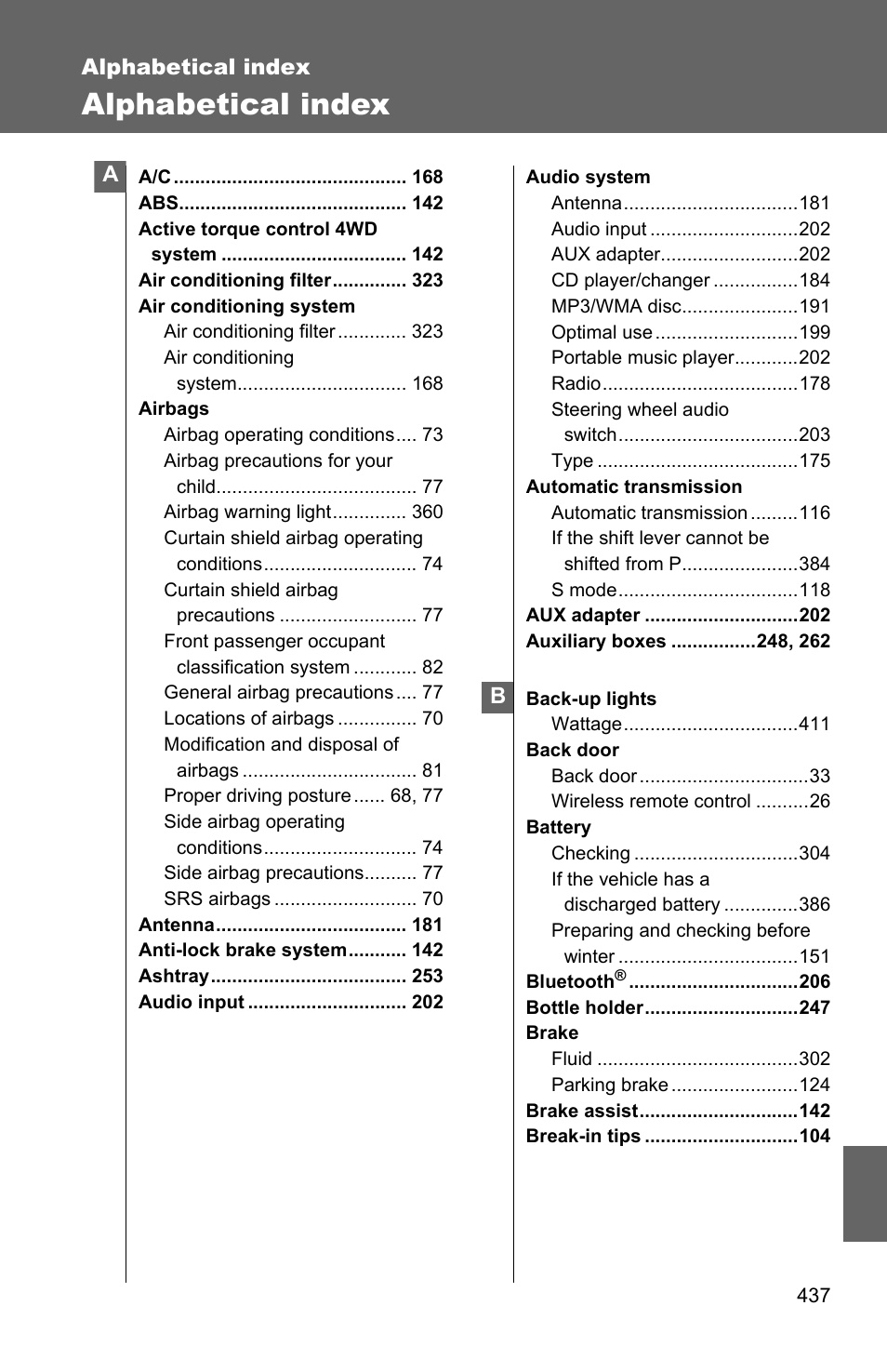 Sec_08-01, Alphabetical index | TOYOTA 2010 Matrix User Manual | Page 450 / 461