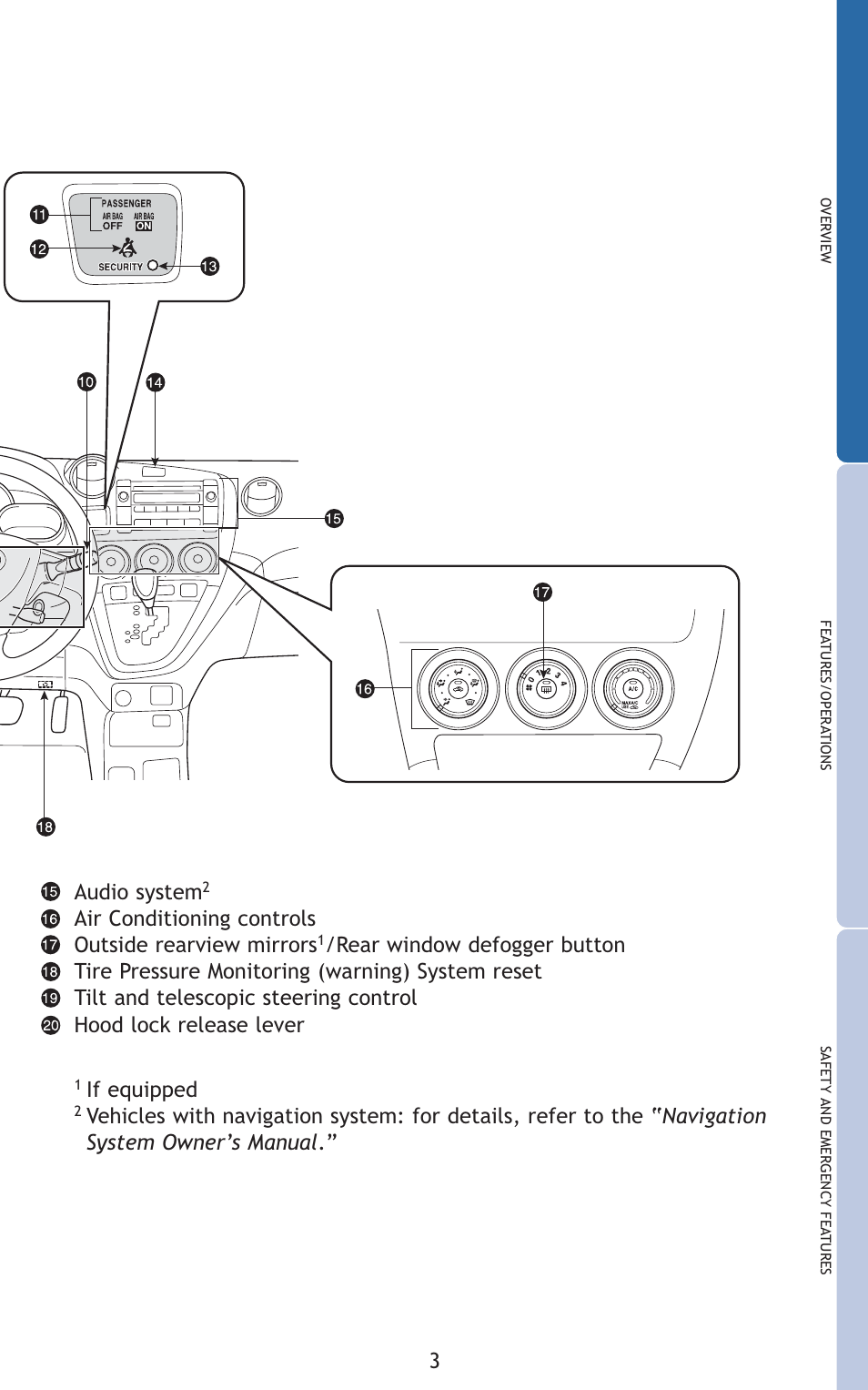 Audio system, Air conditioning controls outside rearview mirrors, If equipped | TOYOTA 2010 Matrix User Manual | Page 5 / 461