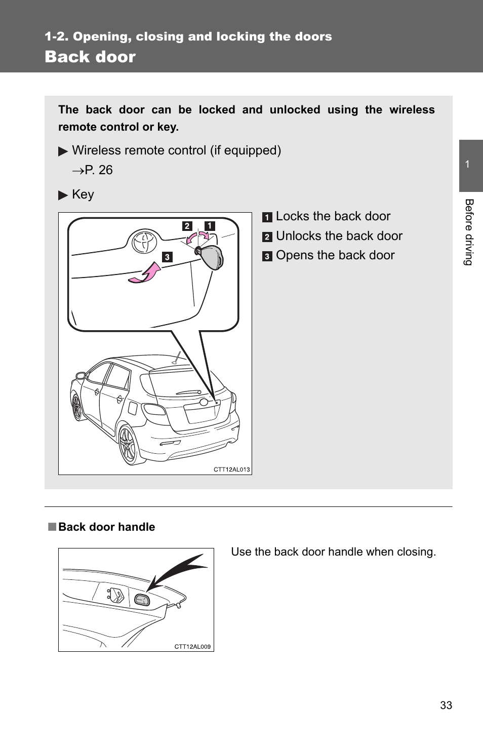 Back door | TOYOTA 2010 Matrix User Manual | Page 55 / 461