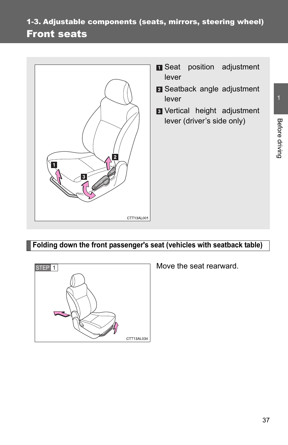 Sec_01-03, Front seats | TOYOTA 2010 Matrix User Manual | Page 59 / 461