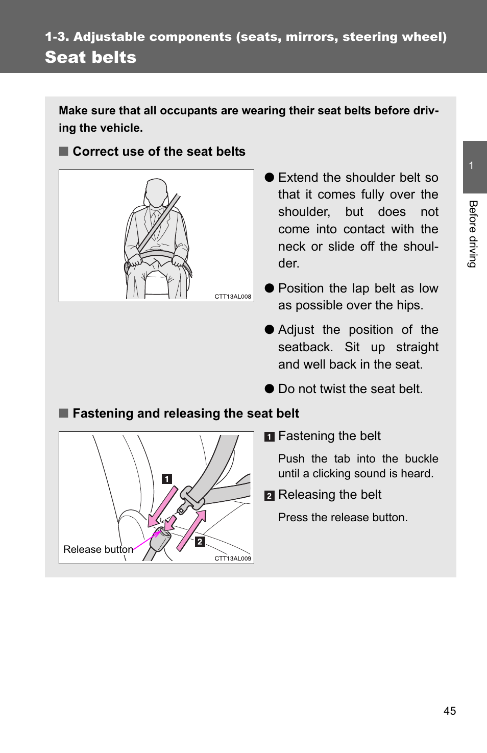 Seat belts | TOYOTA 2010 Matrix User Manual | Page 67 / 461