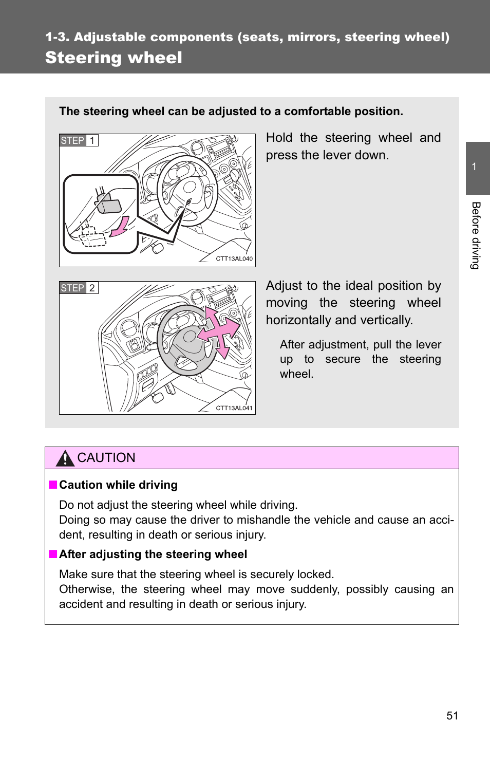 Steering wheel | TOYOTA 2010 Matrix User Manual | Page 73 / 461