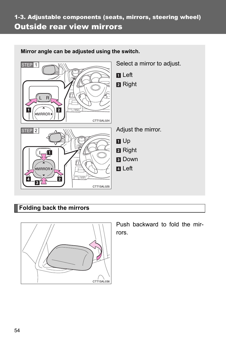 Outside rear view mirrors | TOYOTA 2010 Matrix User Manual | Page 76 / 461