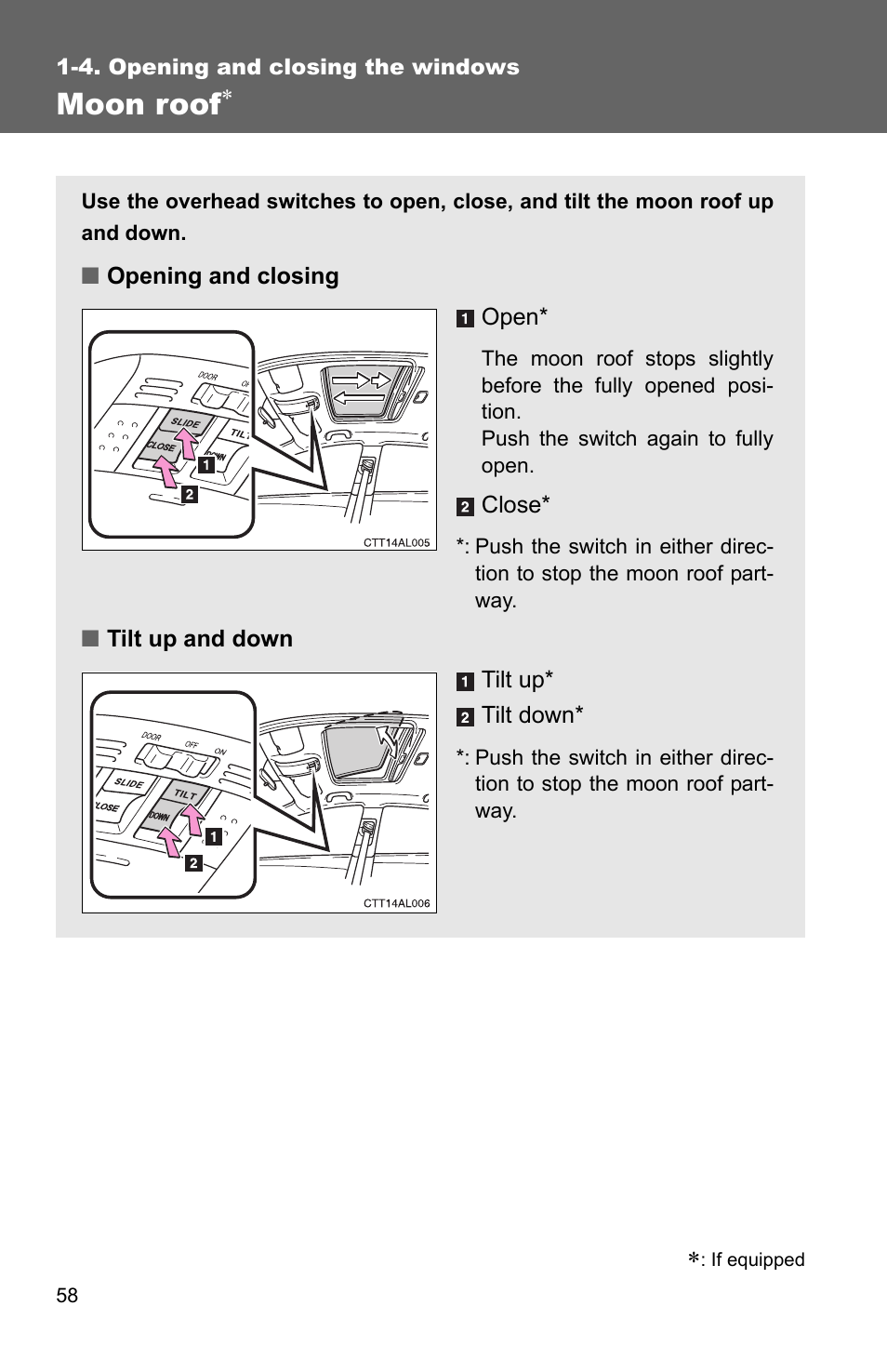 Moon roof | TOYOTA 2010 Matrix User Manual | Page 80 / 461