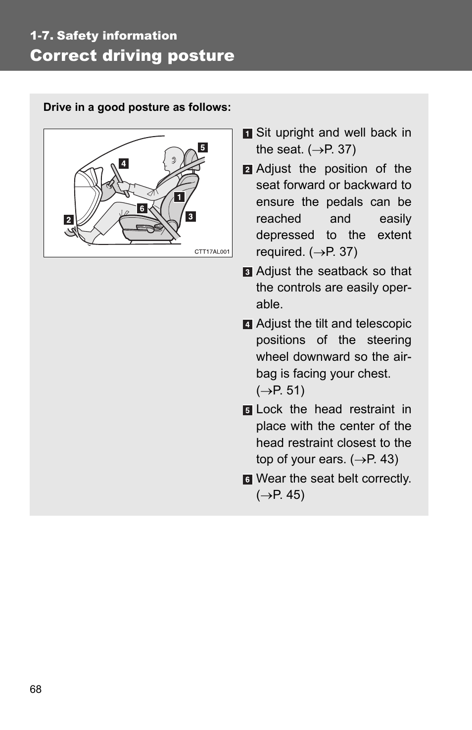 Sec_01-07, Correct driving posture | TOYOTA 2010 Matrix User Manual | Page 90 / 461