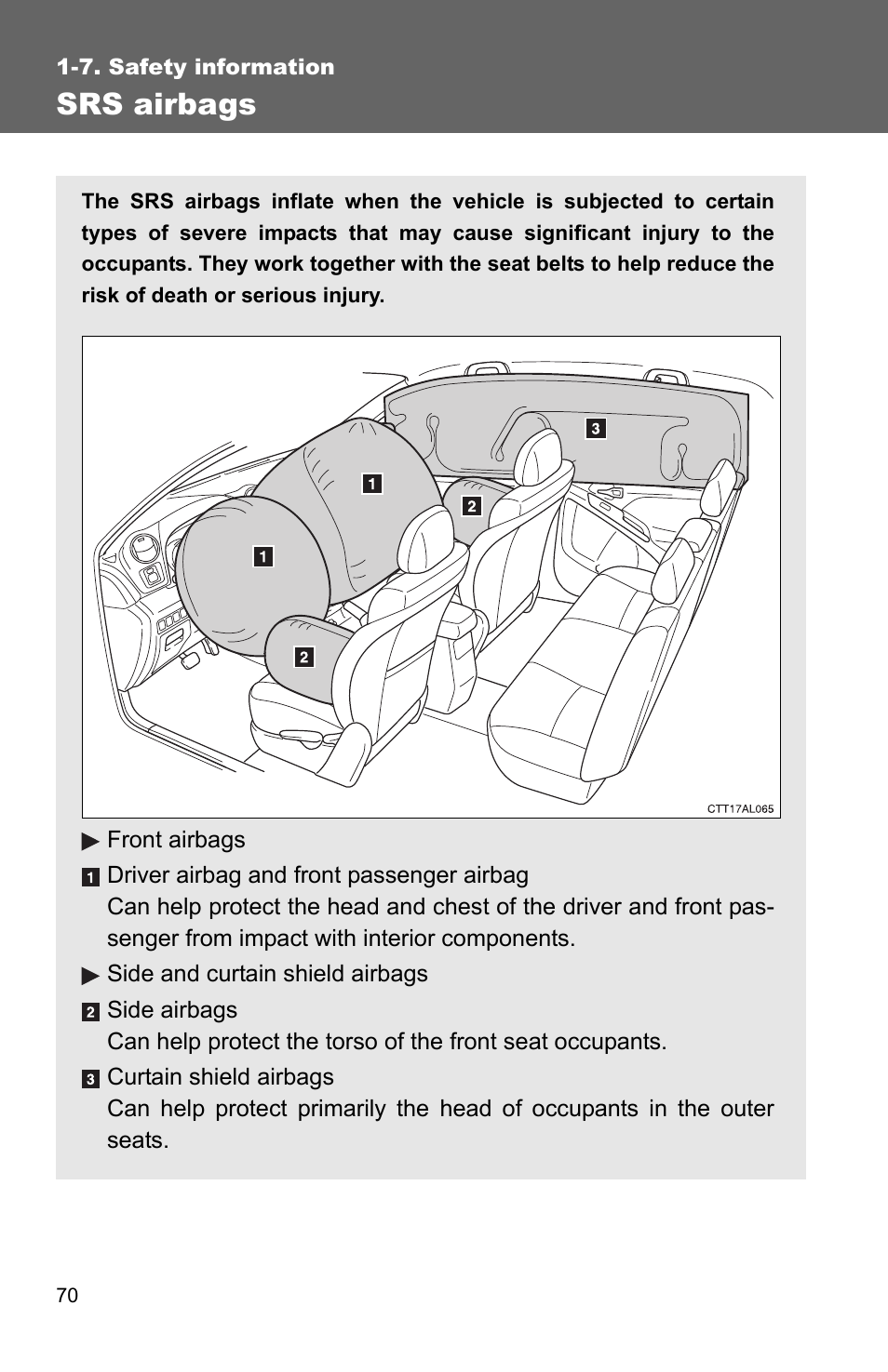 Srs airbags | TOYOTA 2010 Matrix User Manual | Page 92 / 461