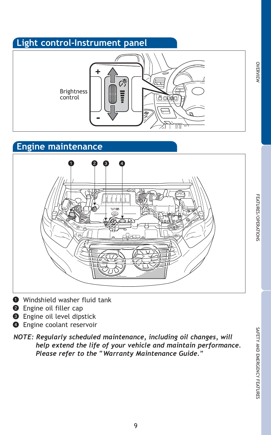 Engine maintenance light control-instrument panel | TOYOTA 2010 Highlander User Manual | Page 11 / 571