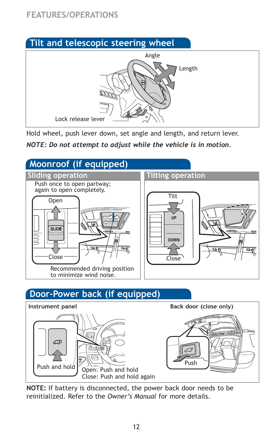 Door-power back (if equipped), Features/operations | TOYOTA 2010 Highlander User Manual | Page 14 / 571