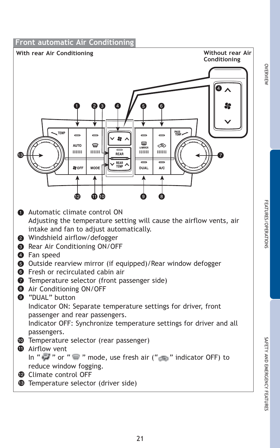 Front automatic air conditioning | TOYOTA 2010 Highlander User Manual | Page 23 / 571