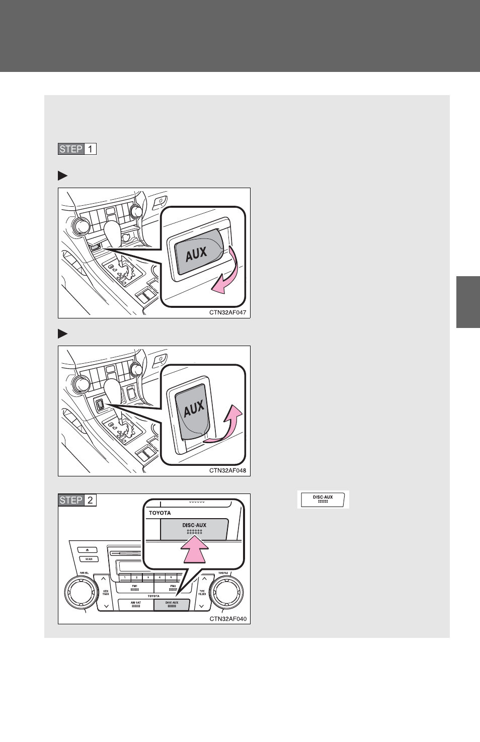Using the aux adapter | TOYOTA 2010 Highlander User Manual | Page 288 / 571