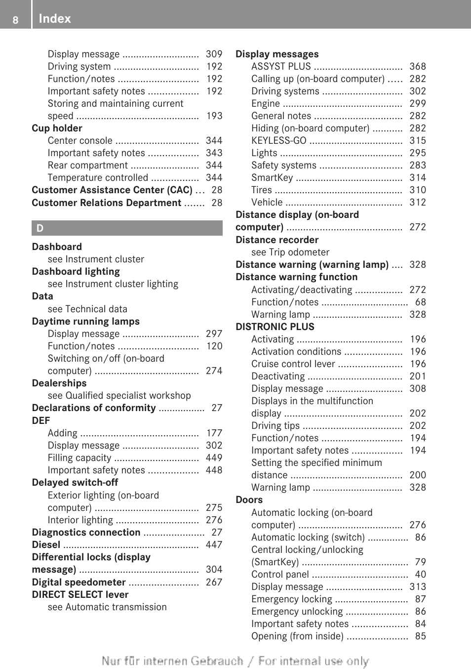 Index | Mercedes-Benz 2013 M Class User Manual | Page 10 / 460