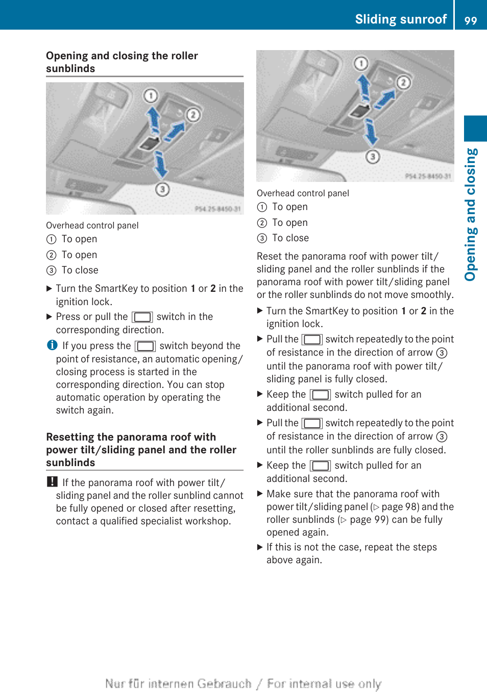 Sunblind is open, Opening and closing, Sliding sunroof | Mercedes-Benz 2013 M Class User Manual | Page 101 / 460