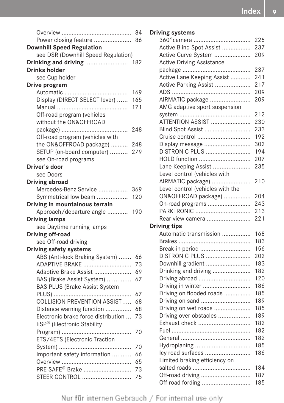 Index | Mercedes-Benz 2013 M Class User Manual | Page 11 / 460