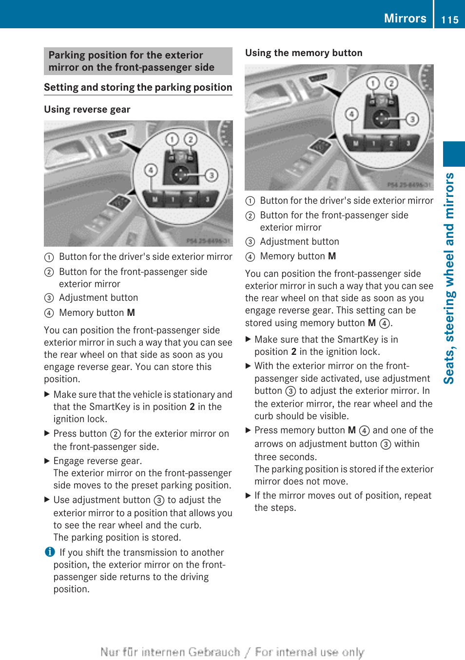 Seats, steering wheel and mirrors, Mirrors | Mercedes-Benz 2013 M Class User Manual | Page 117 / 460