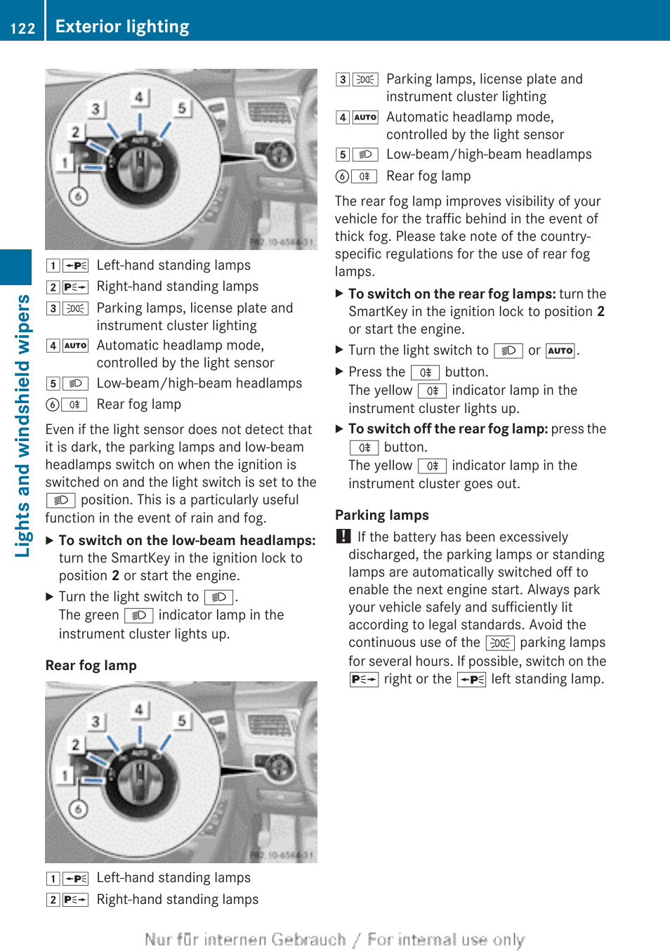 Lights and windshield wipers, Exterior lighting | Mercedes-Benz 2013 M Class User Manual | Page 124 / 460