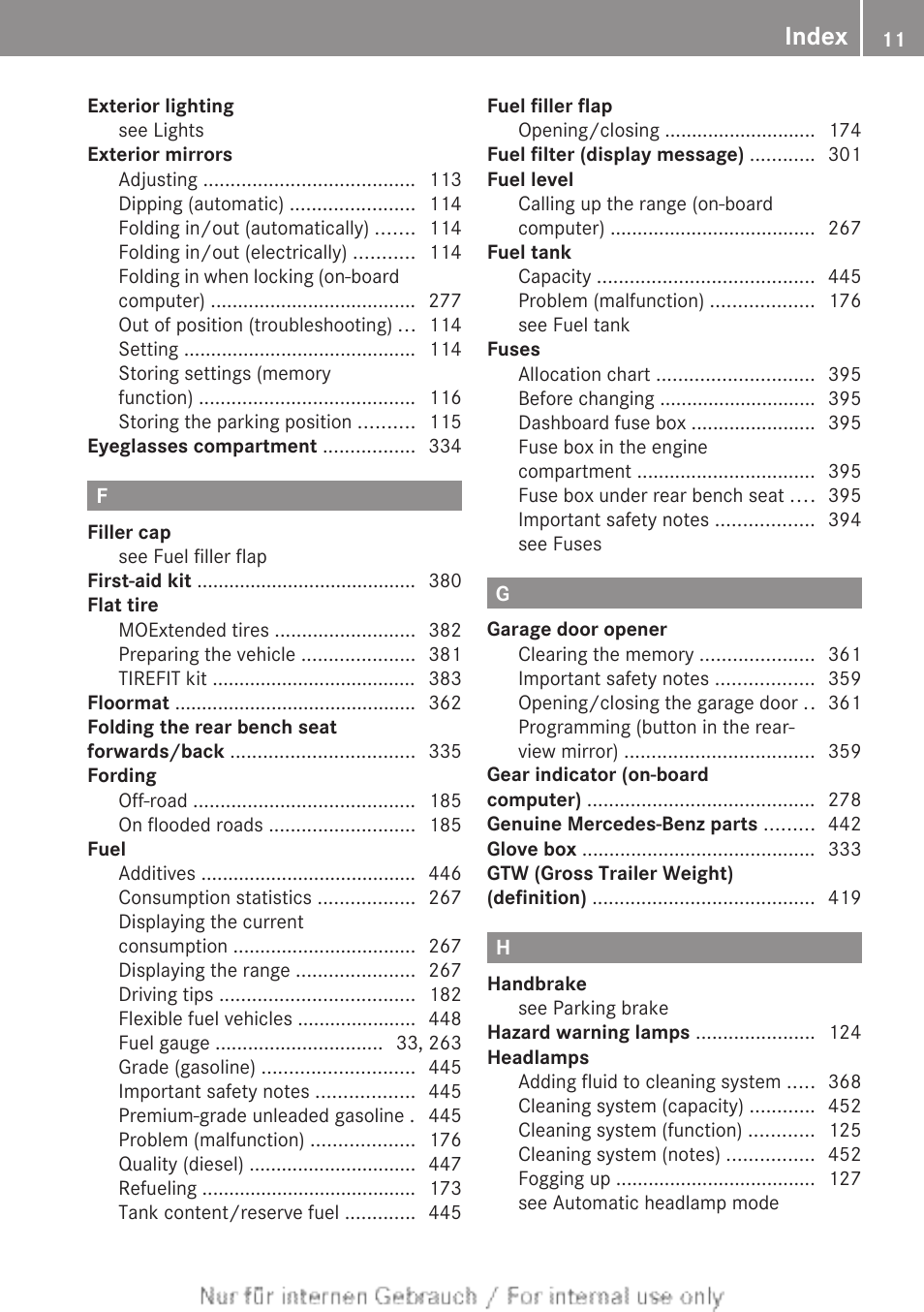 Index | Mercedes-Benz 2013 M Class User Manual | Page 13 / 460