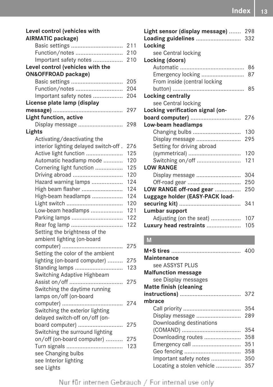 Index | Mercedes-Benz 2013 M Class User Manual | Page 15 / 460