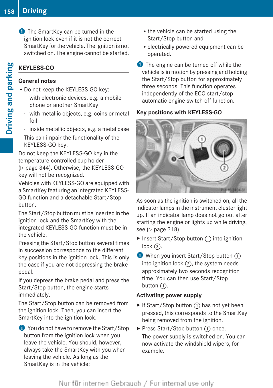 Driving and parking, Driving | Mercedes-Benz 2013 M Class User Manual | Page 160 / 460