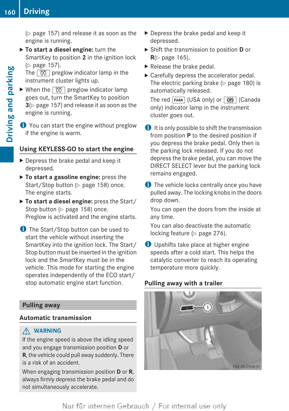 Pulling away, Driving and parking, Driving | Mercedes-Benz 2013 M Class User Manual | Page 162 / 460