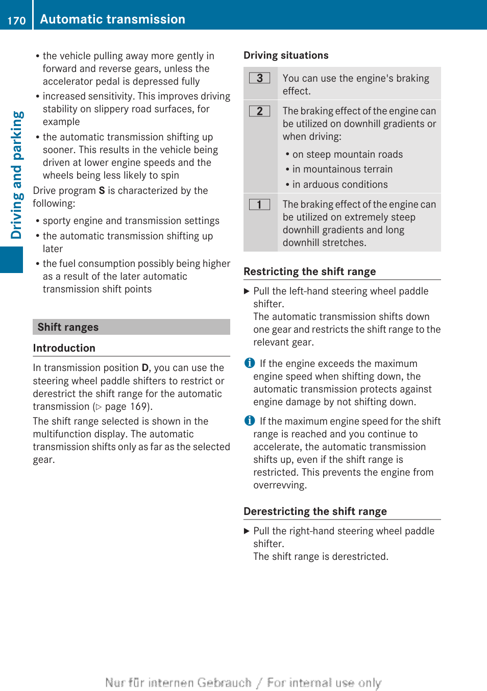 Shift ranges, Driving and parking, Automatic transmission | Mercedes-Benz 2013 M Class User Manual | Page 172 / 460