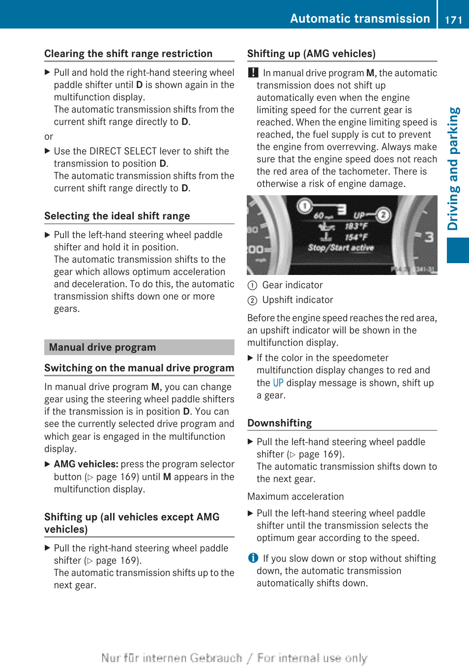 Manual drive program, Driving and parking, Automatic transmission | Mercedes-Benz 2013 M Class User Manual | Page 173 / 460