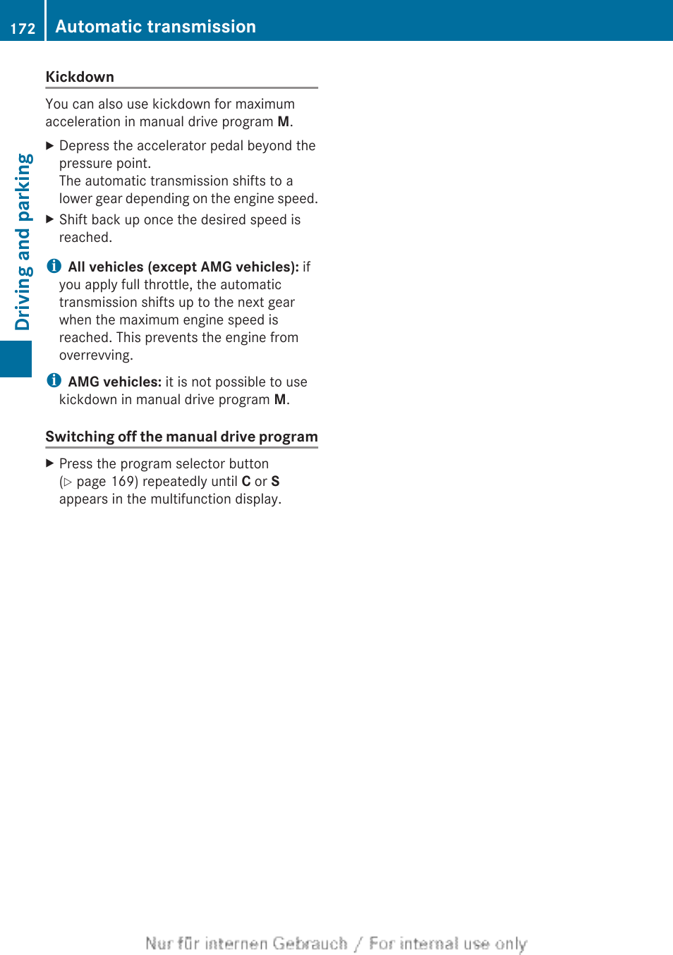 Driving and parking, Automatic transmission | Mercedes-Benz 2013 M Class User Manual | Page 174 / 460