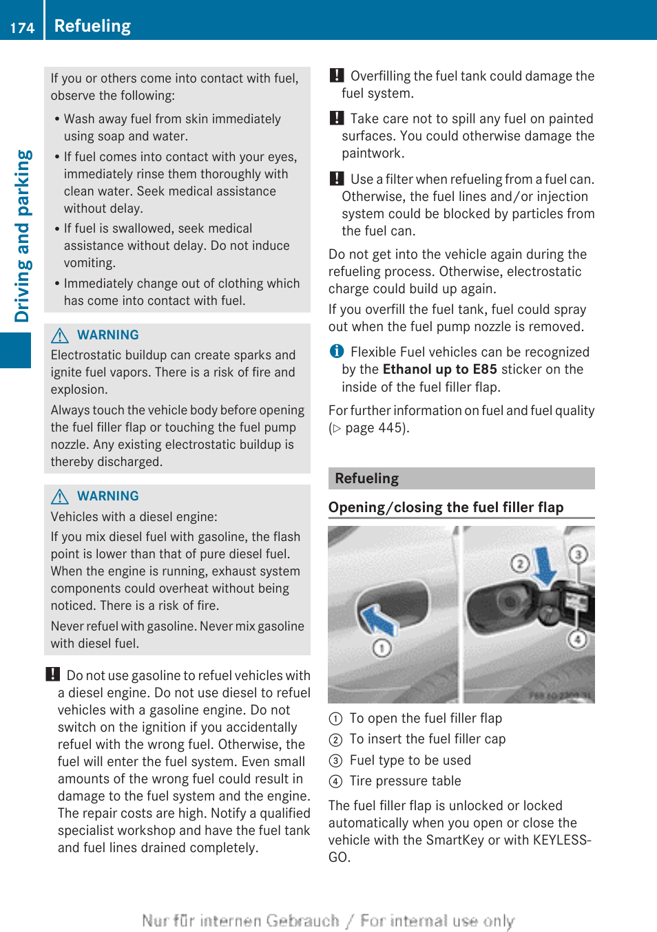 Refueling, Driving and parking | Mercedes-Benz 2013 M Class User Manual | Page 176 / 460