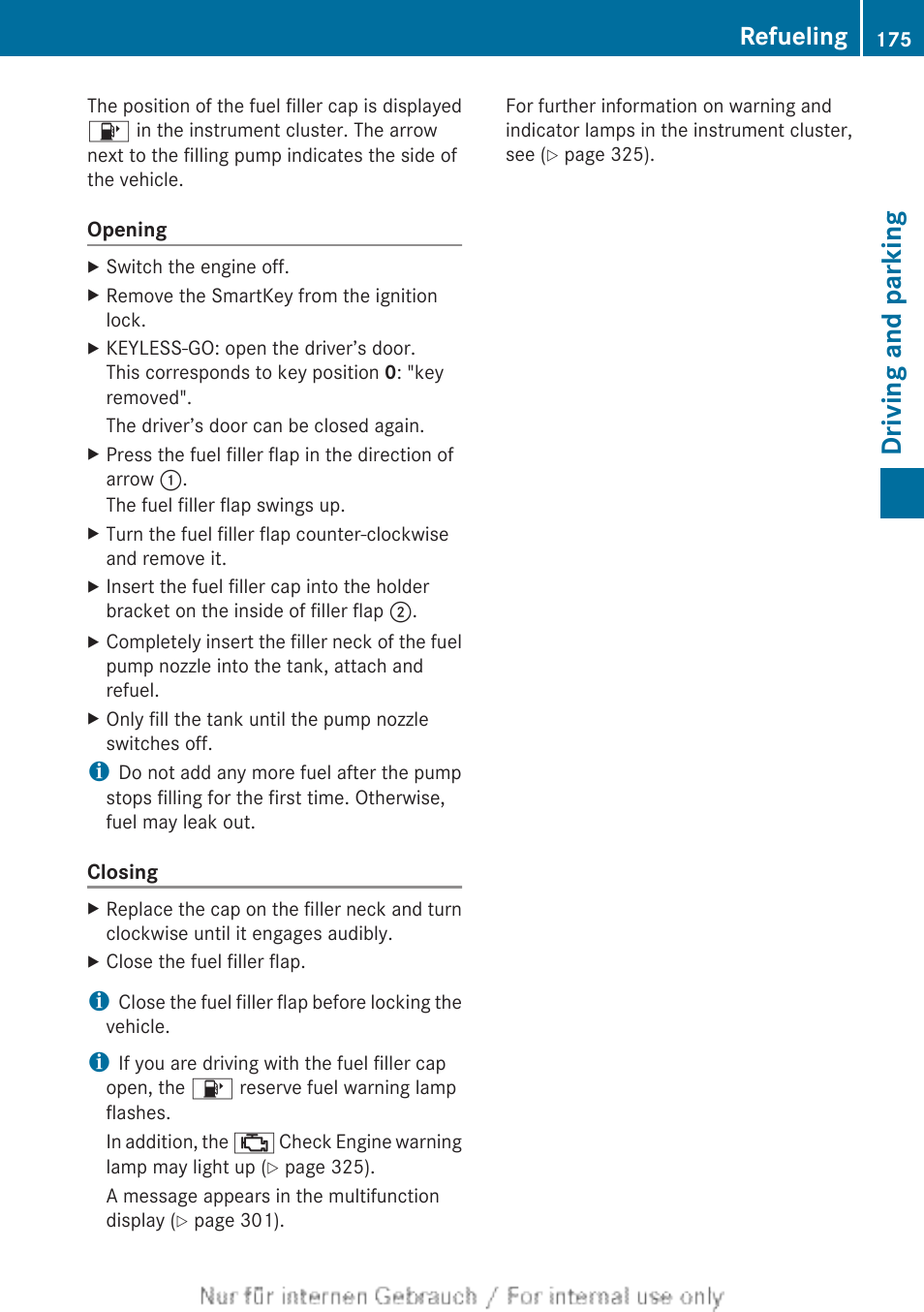 Driving and parking, Refueling | Mercedes-Benz 2013 M Class User Manual | Page 177 / 460