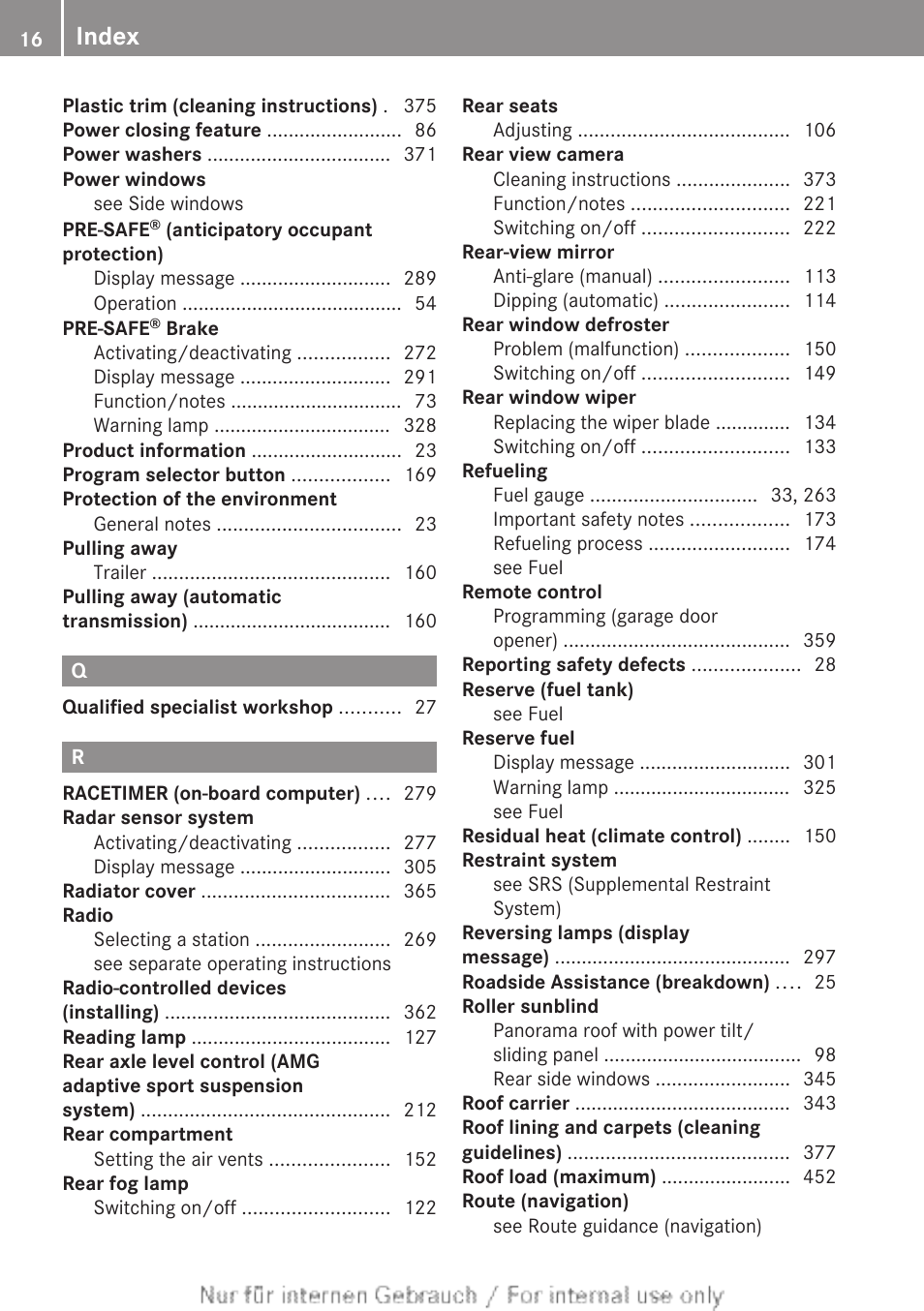 Index | Mercedes-Benz 2013 M Class User Manual | Page 18 / 460