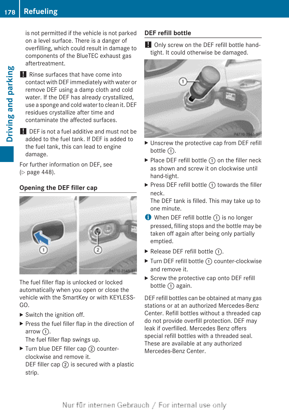 Driving and parking, Refueling | Mercedes-Benz 2013 M Class User Manual | Page 180 / 460