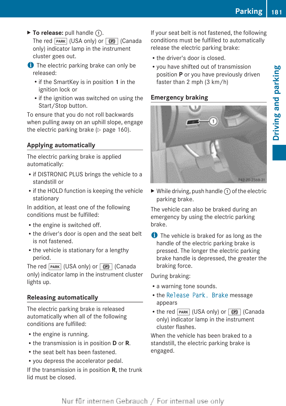 Driving and parking, Parking | Mercedes-Benz 2013 M Class User Manual | Page 183 / 460