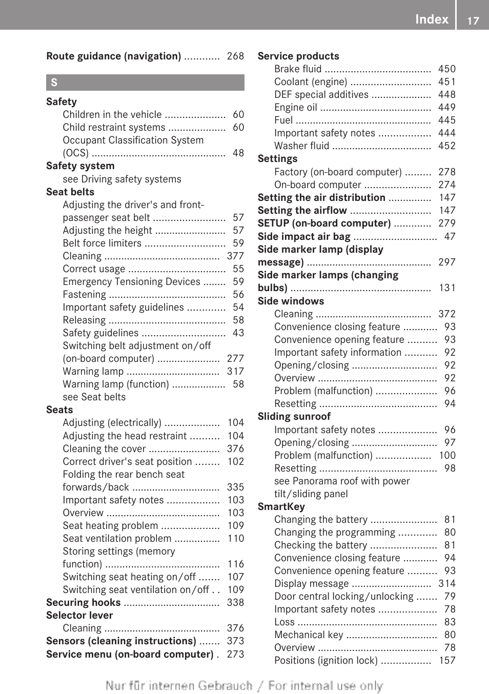 Index | Mercedes-Benz 2013 M Class User Manual | Page 19 / 460