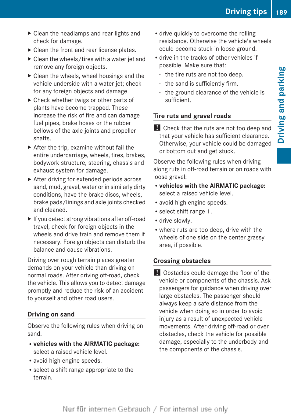 Driving and parking, Driving tips | Mercedes-Benz 2013 M Class User Manual | Page 191 / 460