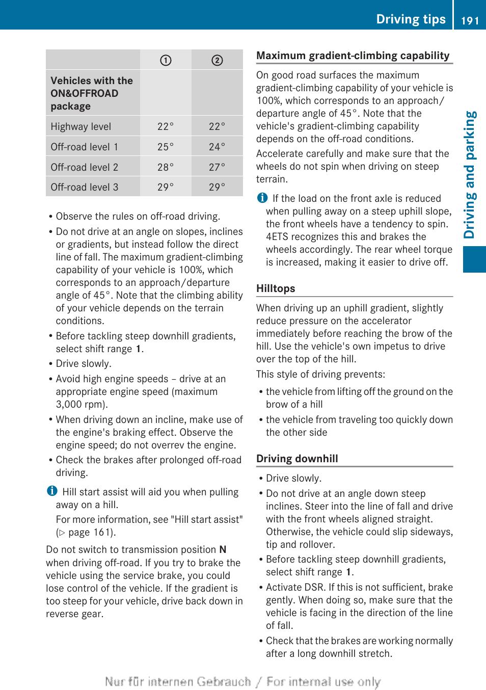 Driving and parking, Driving tips | Mercedes-Benz 2013 M Class User Manual | Page 193 / 460