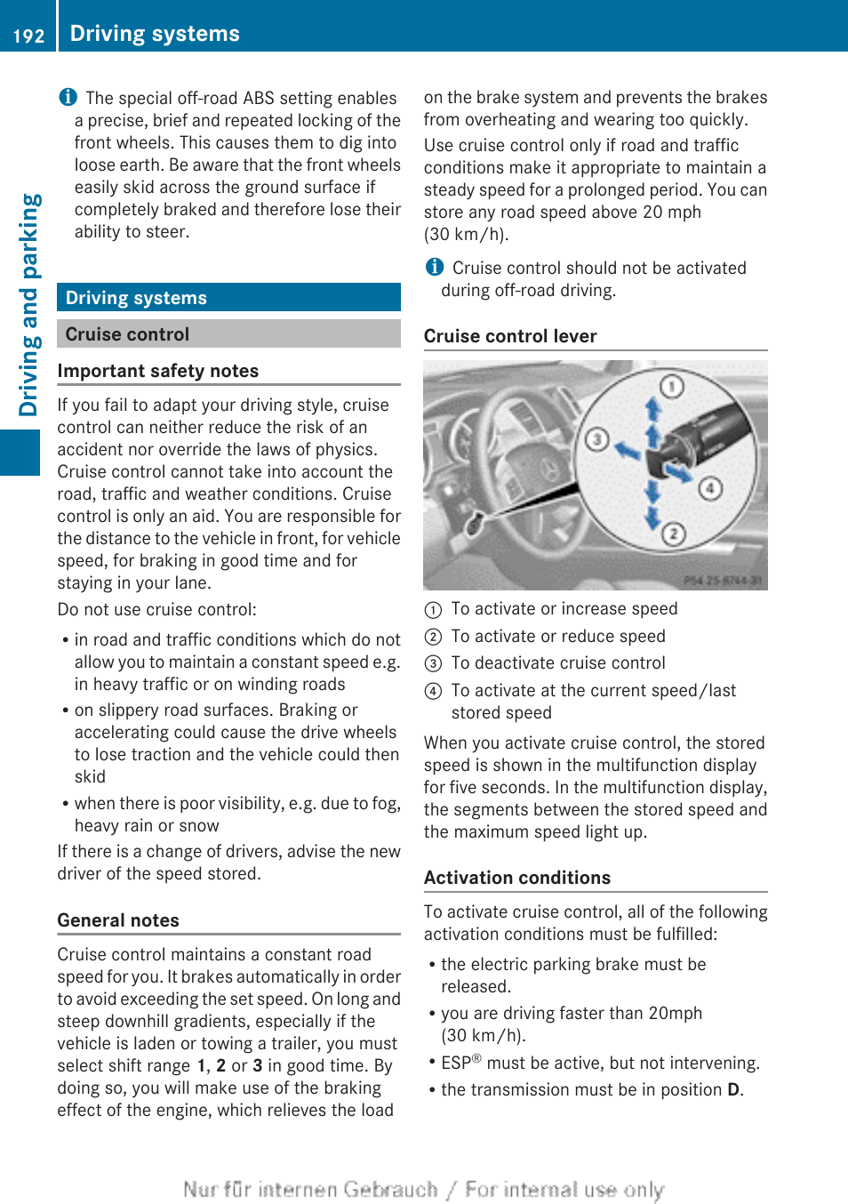 Driving systems, Cruise control, Driving and parking | Mercedes-Benz 2013 M Class User Manual | Page 194 / 460