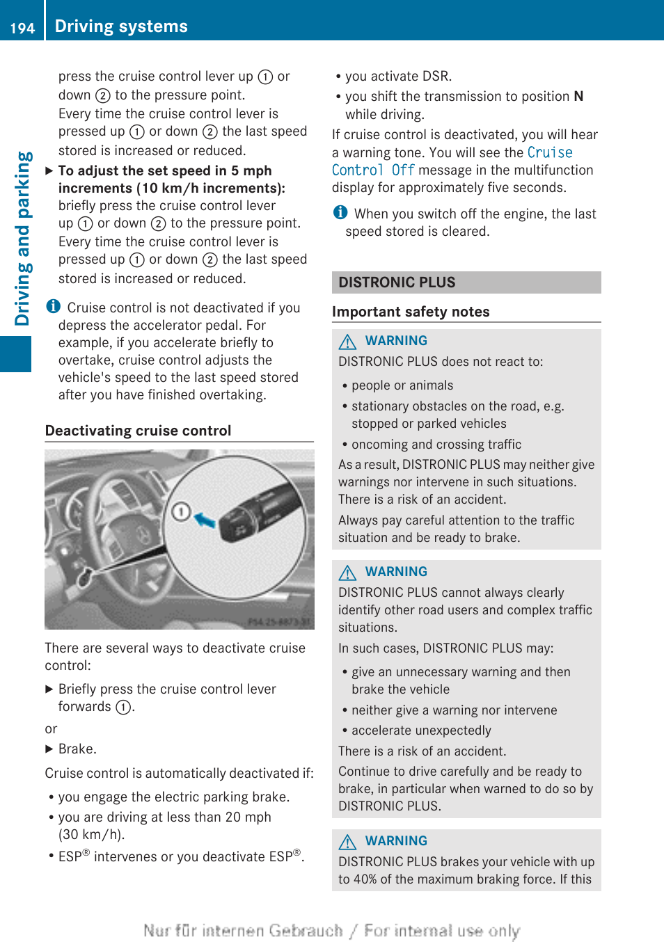 Distronic plus, Plus, Driving and parking | Driving systems | Mercedes-Benz 2013 M Class User Manual | Page 196 / 460