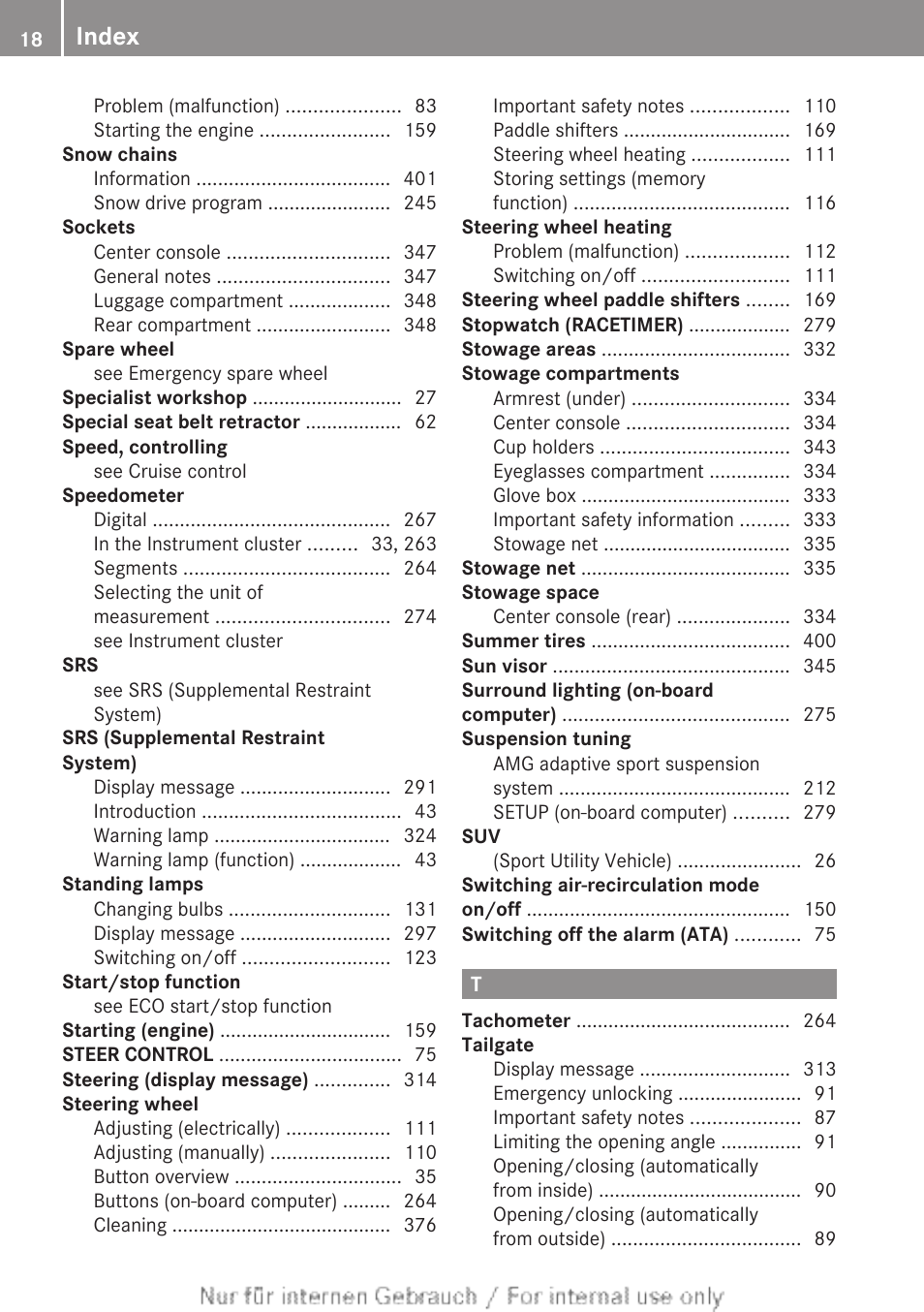 Index | Mercedes-Benz 2013 M Class User Manual | Page 20 / 460