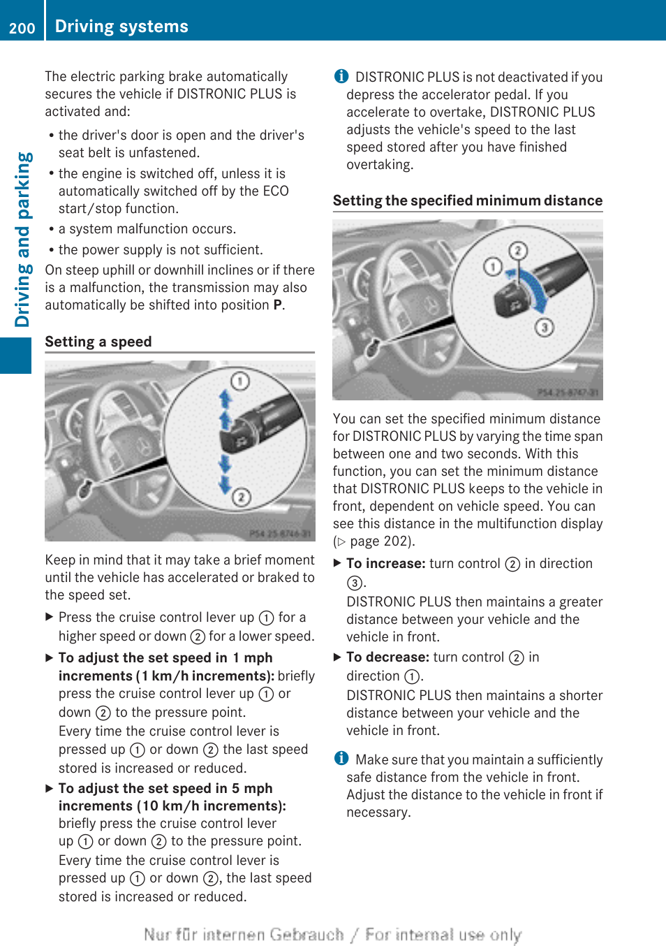 Minimum distance, Driving and parking, Driving systems | Mercedes-Benz 2013 M Class User Manual | Page 202 / 460