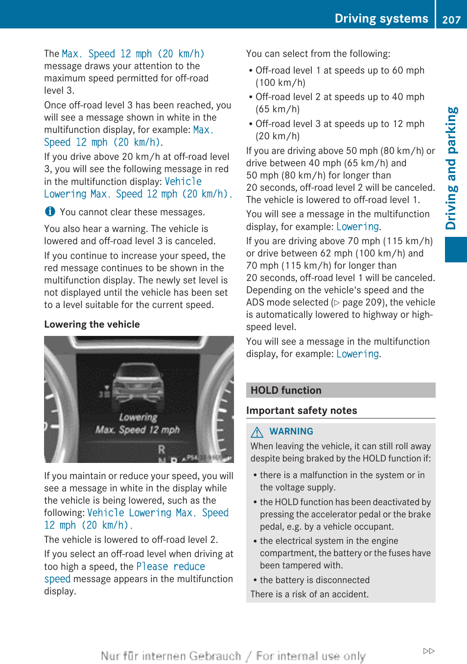 Hold function, Deactivated, Driving and parking | Driving systems | Mercedes-Benz 2013 M Class User Manual | Page 209 / 460