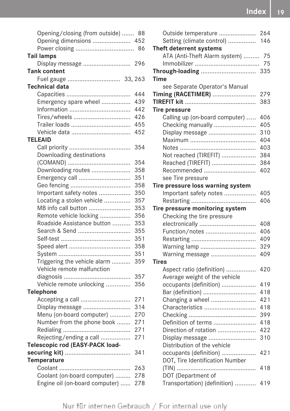 Index | Mercedes-Benz 2013 M Class User Manual | Page 21 / 460