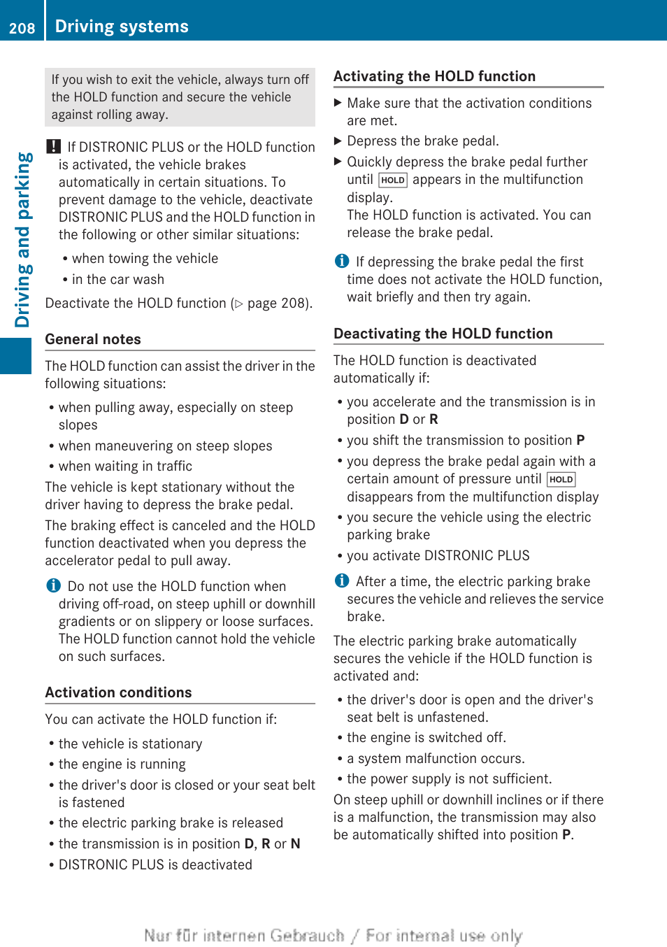 Driving and parking, Driving systems | Mercedes-Benz 2013 M Class User Manual | Page 210 / 460