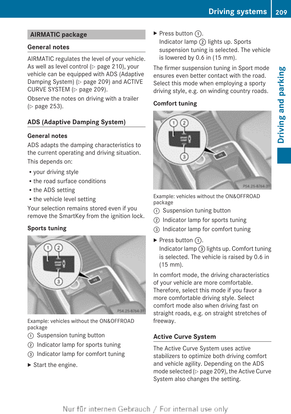 Airmatic package, Driving and parking, Driving systems | Mercedes-Benz 2013 M Class User Manual | Page 211 / 460