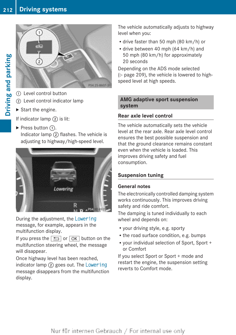 Amg adaptive sport suspension system, Driving and parking, Driving systems | Mercedes-Benz 2013 M Class User Manual | Page 214 / 460