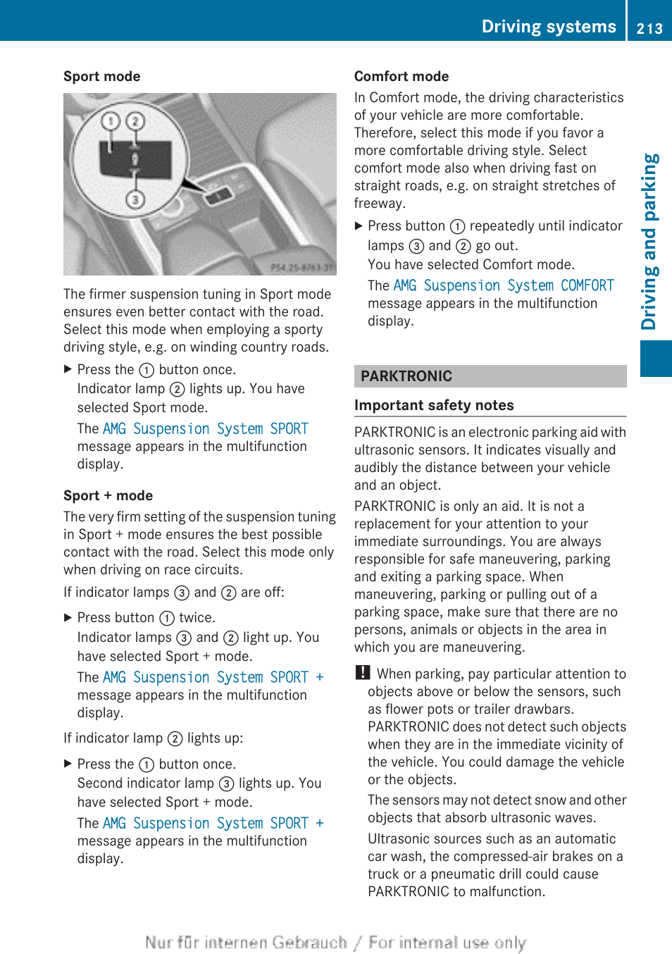 Parktronic, Driving and parking, Driving systems | Mercedes-Benz 2013 M Class User Manual | Page 215 / 460