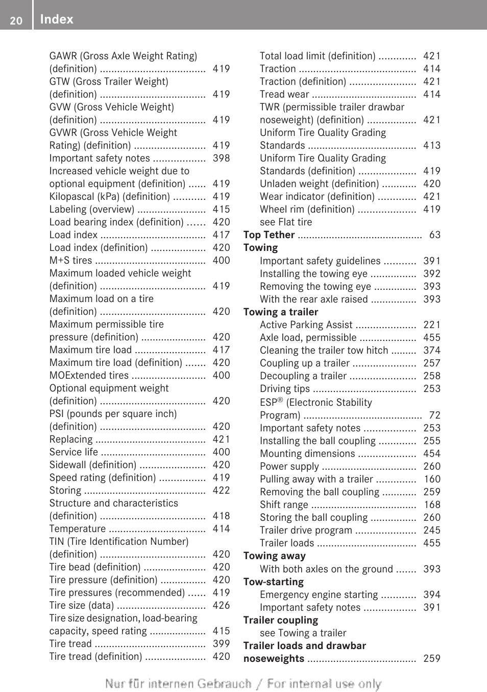 Index | Mercedes-Benz 2013 M Class User Manual | Page 22 / 460