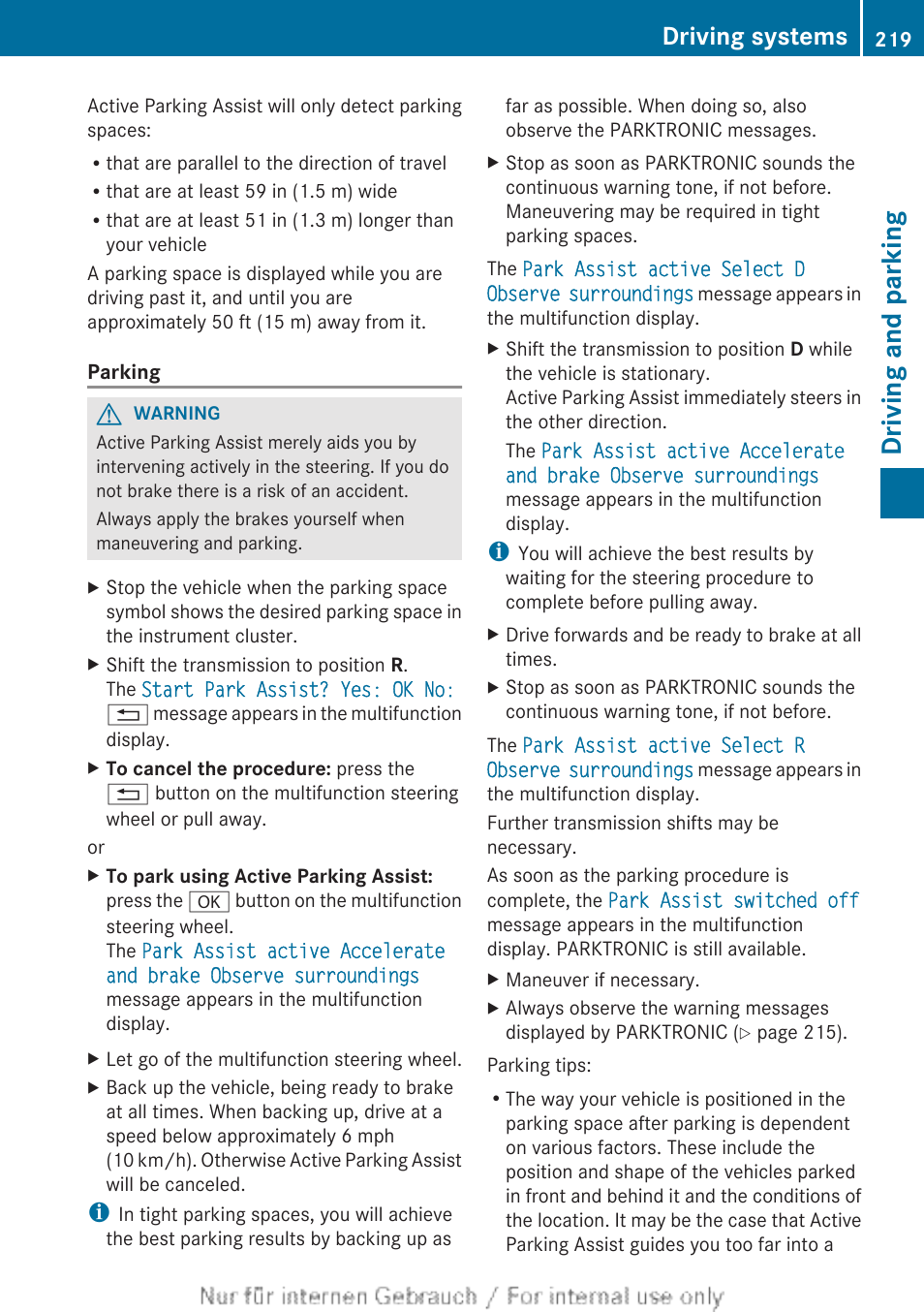 Driving and parking, Driving systems | Mercedes-Benz 2013 M Class User Manual | Page 221 / 460