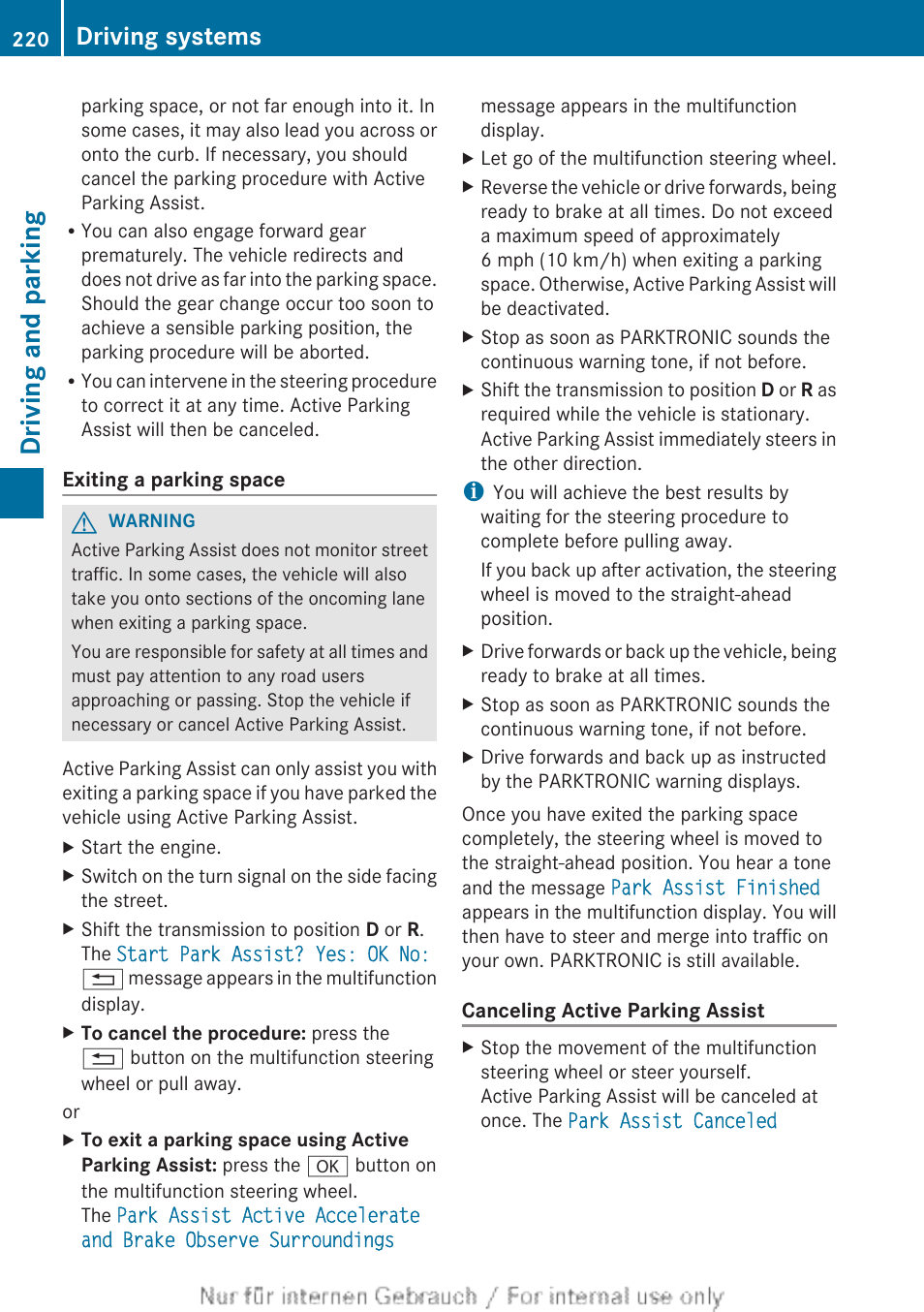 Driving and parking, Driving systems | Mercedes-Benz 2013 M Class User Manual | Page 222 / 460