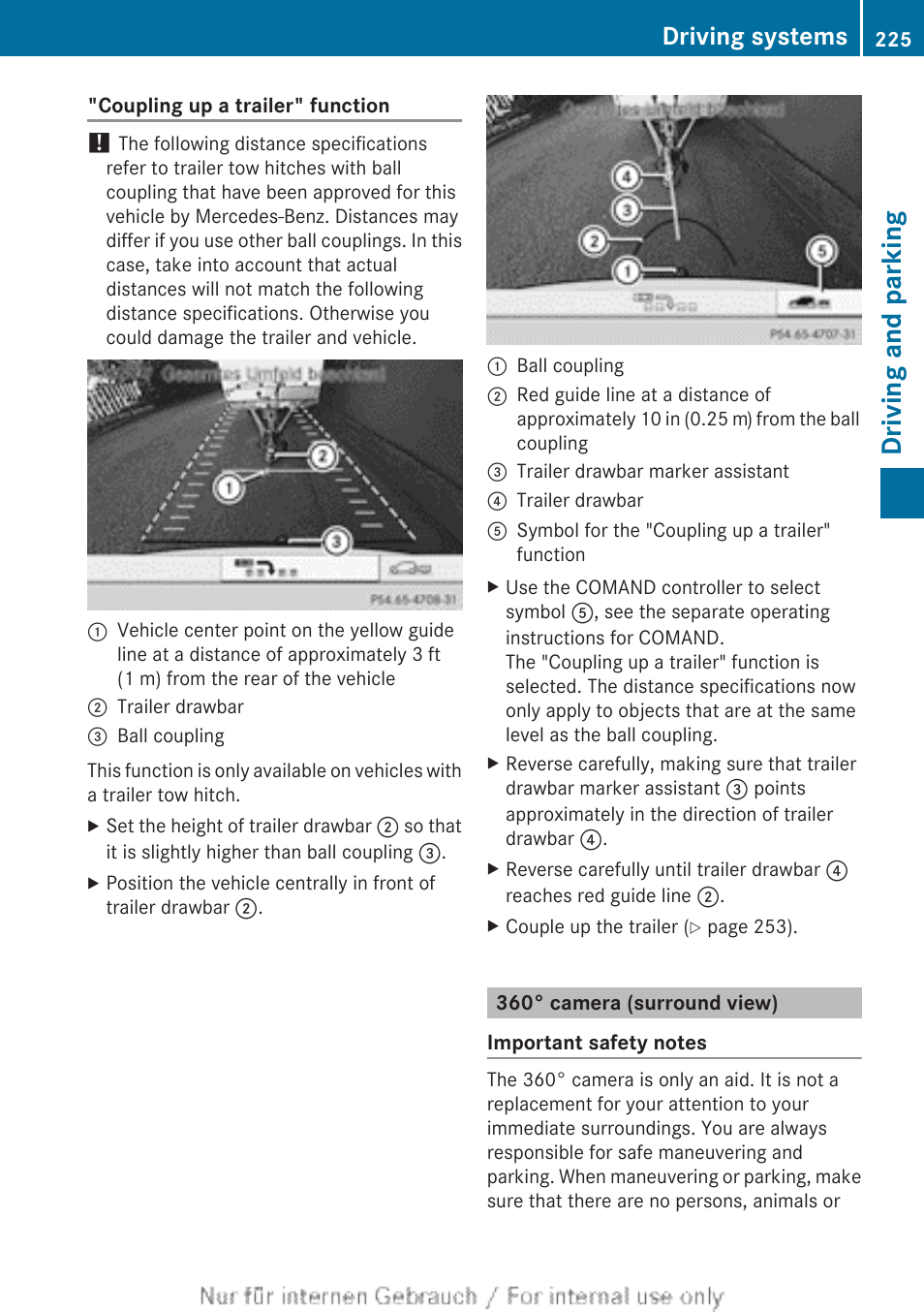 360° camera (surround view), Driving and parking, Driving systems | Mercedes-Benz 2013 M Class User Manual | Page 227 / 460