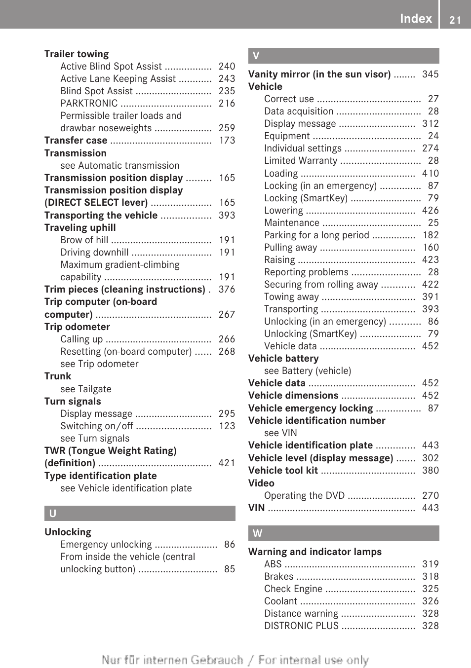 Index | Mercedes-Benz 2013 M Class User Manual | Page 23 / 460